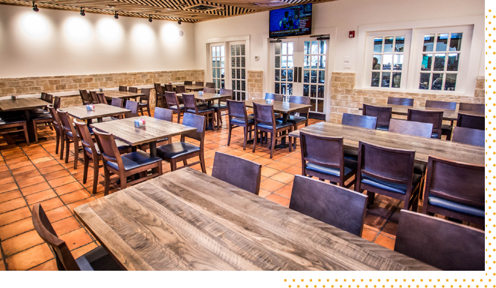The Bonham Room at I-10 & Wurzbach set with long tables
